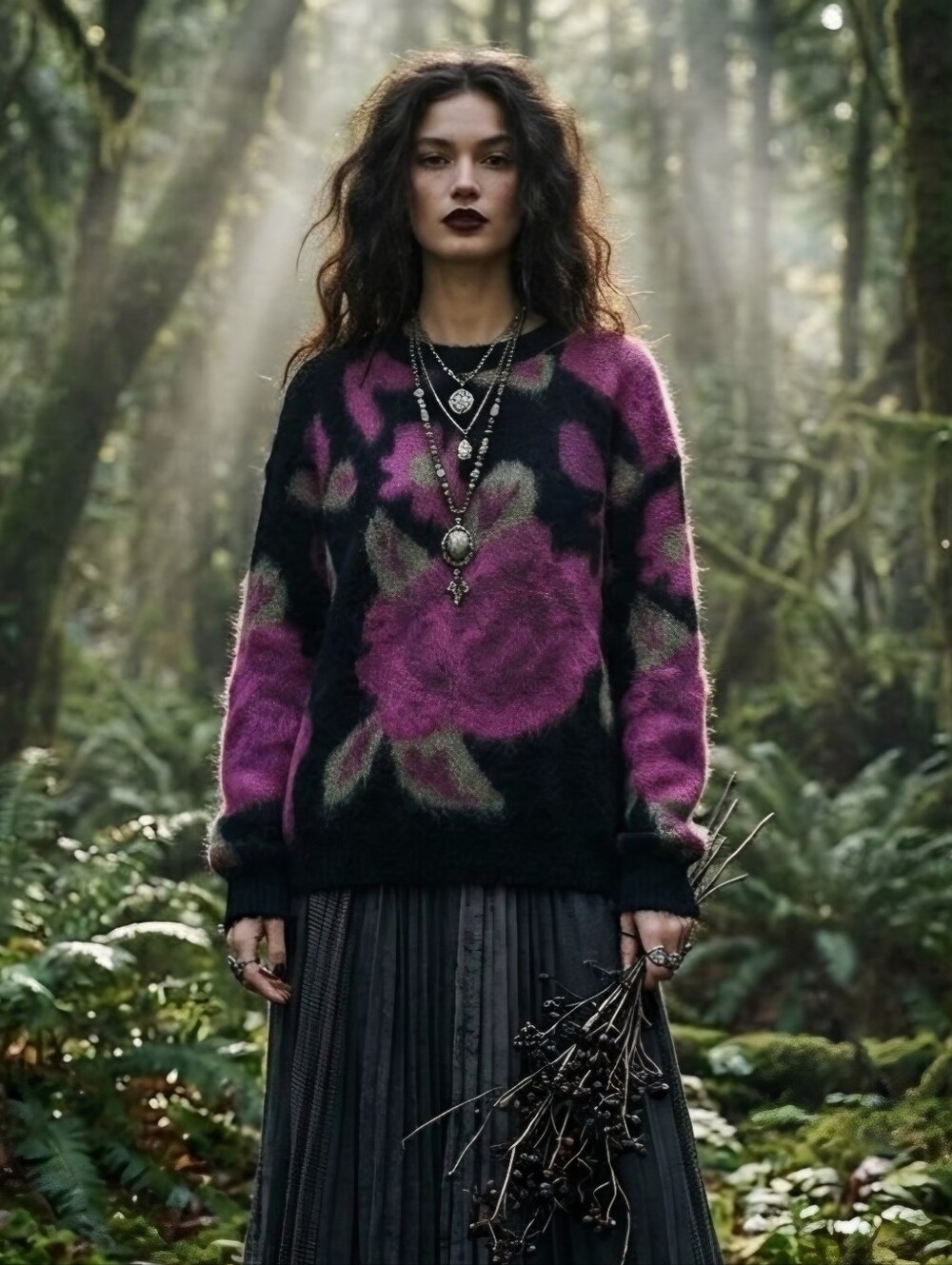 Shop The Mint Moody Floral Wool Blend Sweater Dark Romance Whimsigoth Medium